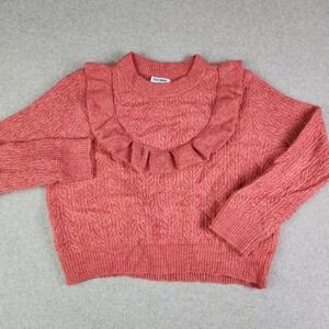 Old Navy Sweater Womens Medium Coral Pink Cable Knit Wool Blend Soft Ruffle Neck